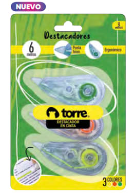 BL. DESTACADOR EN CINTA COLORES MIX 3 UNI TORRE