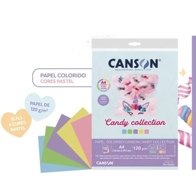 CANSON CARTULINAS CANDY COLLECTION PACK 15 UNIDADES  A4 - 21 X 29,7 CM - 120 GR. COLORES PASTEL