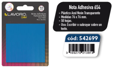 NOTA ADH.654 76X76 PLÁST AZUL NEÓN 50H