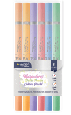 MARCADOR PUNTA PINCEL DOBLE PUNTA COLORES PASTEL 6 COLORES