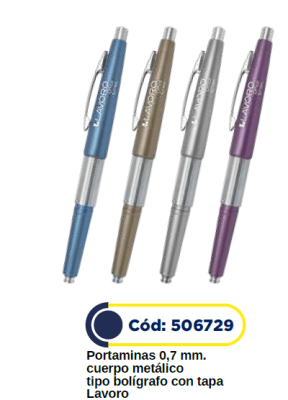 PORTAMINAS METÁLICO TIPO BOLIGRAFO C/TAPA COLORES SURT 0,7MM