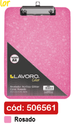 ANOTADOR ACRÍLICO A4 C/GLITTER ROSADO LAVORO