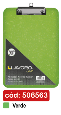ANOTADOR ACRÍLICO A4 C/GLITTER VERDE LAVORO