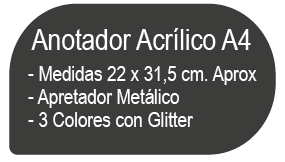 ANOTADOR ACRÍLICO A4 C/GLITTER ROSADO LAVORO