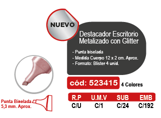DESTACADOR ESCRITORIO BLISTER 4COL METAL