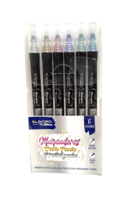 MARCADOR METALIZADO DOBLE PUNTA 6 COLORES