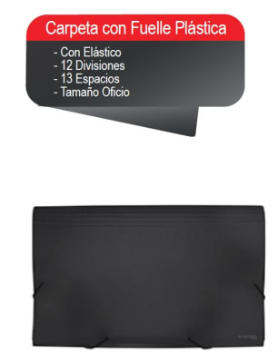 CARPETA C/FUELLE OF  C/ELAST 12 DIV NEGRA LAVORO