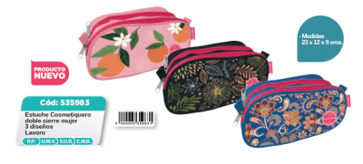ESTUCHE COSMETIQUERO DOBLE CIERRE MUJER 3 DISEÑOS