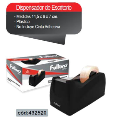 DISPENSADOR CINTA ADHESIVA NEGRO PLAST. ESCRITORIO MEDIANO FULTONS