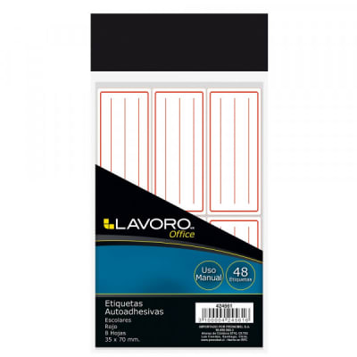 ETIQ. BLANCA AUTOADHESIVA 35 X 70 MM. LINEA ROJO 24 UNI LAVORO