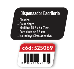 DISPENSADOR CINTA ADHESIVA NEGRO 15.2*6*7 LAVORO