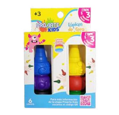 LAPICES DE CERA P/DEDOS 6 COL PROARTE KIDS