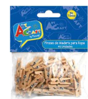 PINZAS PARA ROPA MADERA 45 PCS NATURAL 0.9 X 2.5 CMS ART & CRAF