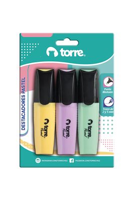 BL.DESTACADORES PASTEL 3 COLORES TORRE
