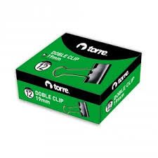CAJA  DOBLE CLIP NEGRO  19 MM. 12 UNID.