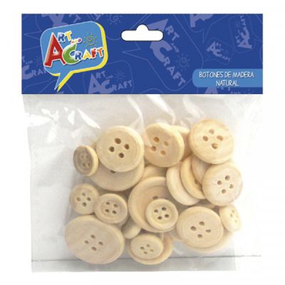 BOTONES MADERA NATURAL 30 PCS TAM.SURTIDOS ART & CRAF