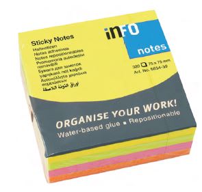 NOTAS ADHESIVAS 320hj COLORES 75x75mm INFO