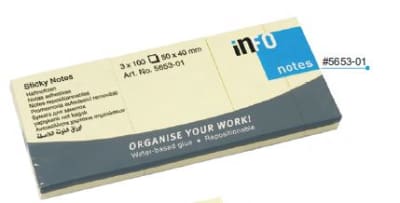 NOTAS ADHESIVAS 100hj AMARILLO 3un 40x50mm INFO