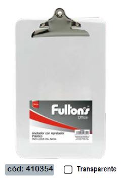 ANOTADOR PLAS. TRANSP C/APRETADOR METAL OFICIO FULTONS