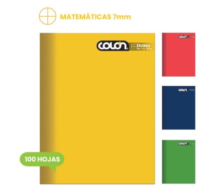 CUADERNO DOBLEZ COLON LISO MAT. 7MM.  100 H (SURTIDO)