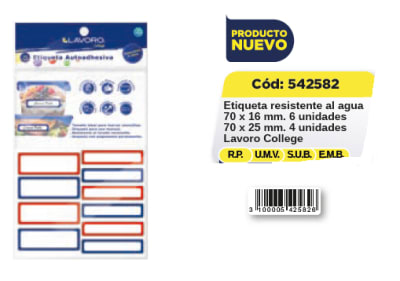 ETIQ. RESISTENTE AL AGUA 2 MEDIDAS 10U 