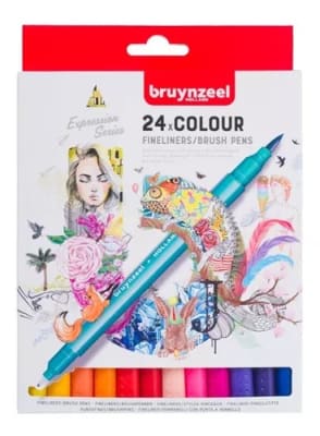 Marcador Doble Punta Fineliners/Brush Pen 24 Colores BRUYNZE