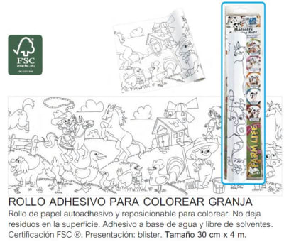 ROLLO ADHESIVO COLOREAR 30cm 4mt GRANJA INFO