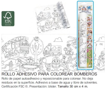 ROLLO ADHESIVO COLOREAR 30cm 4mt BOMBEROS INFO