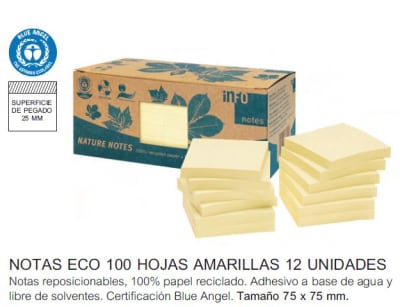 NOTAS ADHESIVAS ECO 100hj AMARILLO 75x75mm 12un INFO