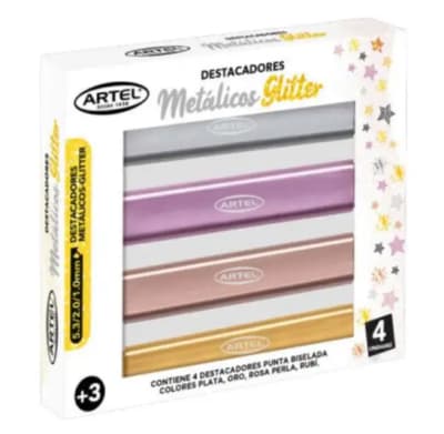 Destacador Metalico Glitter x 4 und