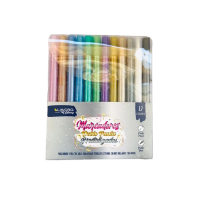 MARCADOR DOBLE PUNTA METALIZADO. PUNTA PINCEL/DOBLE PUNTA 12 COLORES