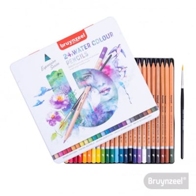 Lápices Acuarelables 24 Colores + Pincel Caja Metálica
