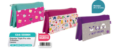 ESTUCHE TRIPLE PRO NIÑA 3 DISEÑOS