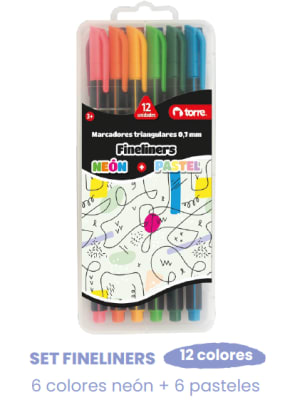SET FINELINER 12 COL PASTELES/NEÓN TORRE