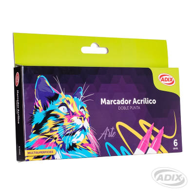 Marcador Acrílico Punta Brush/Fina 6 Colores (050) ADIX