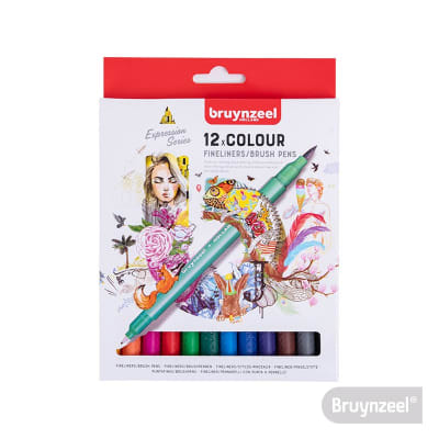 Marcador Doble Punta Fineliners/Brush Pen 12 Colores BRUYNZEEL