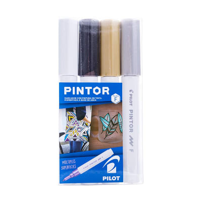 Set Pintor Fino 4 Blanco, Negro, Dorado, Plateado