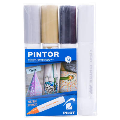 Set Pintor Medio 4 Blanco, Negro, Dorado, Plateado