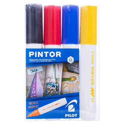 Set Pintor Medio 4 Negro, Rojo, Azul, Amarillo