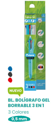 BL. BOLIGRAFO GEL BORRABLE MULTIFUNCION 3 COLORES