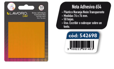 NOTA ADH.654 76X76 PLÁST NARANJ NEÓN 50H