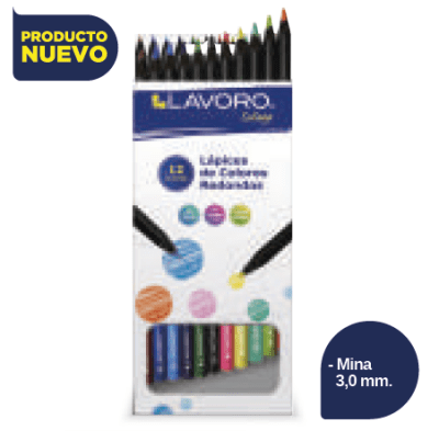 LAPICES DE COLORES 12 LARGO REDONDO  MADERA NEGRA