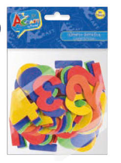 NUMEROS GOMA EVA 5,5 CMS 60 PCS COLORES SURTIDOS