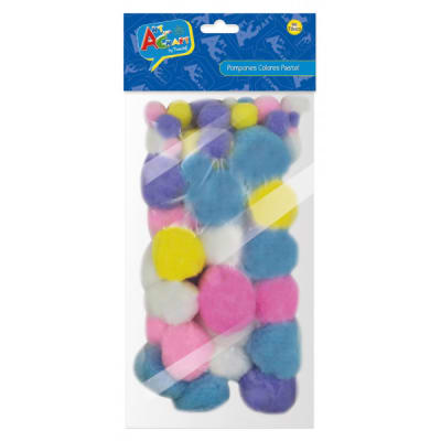 POMPONES 75 PCS COLORES PASTEL
