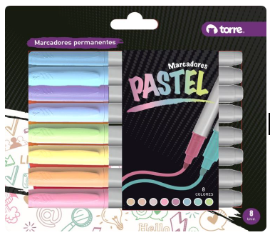 SET MARCADORES PERM. PASTELES 8 COL TORR
