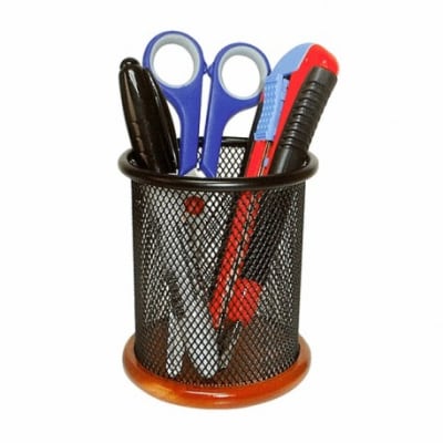 PORTA LAPIZ MALLA METAL  BASE MADERA LAVORO