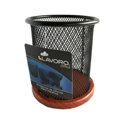 PORTA LAPIZ MALLA METAL  BASE MADERA LAVORO