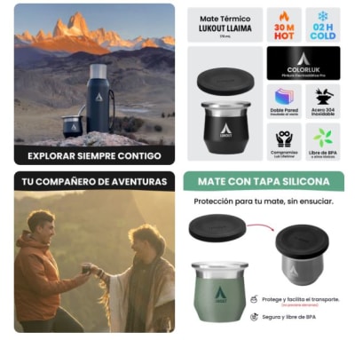 Mate térmico 170 ml Llaima + Tapa  Cromo