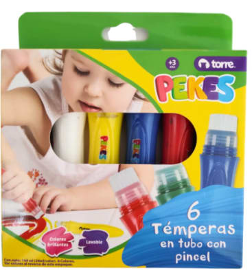 TEMPERA EN TUBO-PINCEL 6 COL PEKES