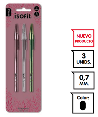 BOLIGRAFO 0,7 MM 3 UN ISOFIT-DSG/W
